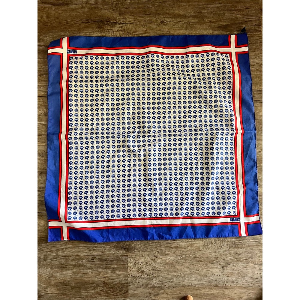 Vintage NFL New York Giants Scarf Blue Red White Helmet Print 22x22 Square